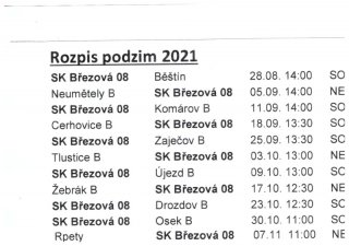 Rozpis utkání - podzim 2021